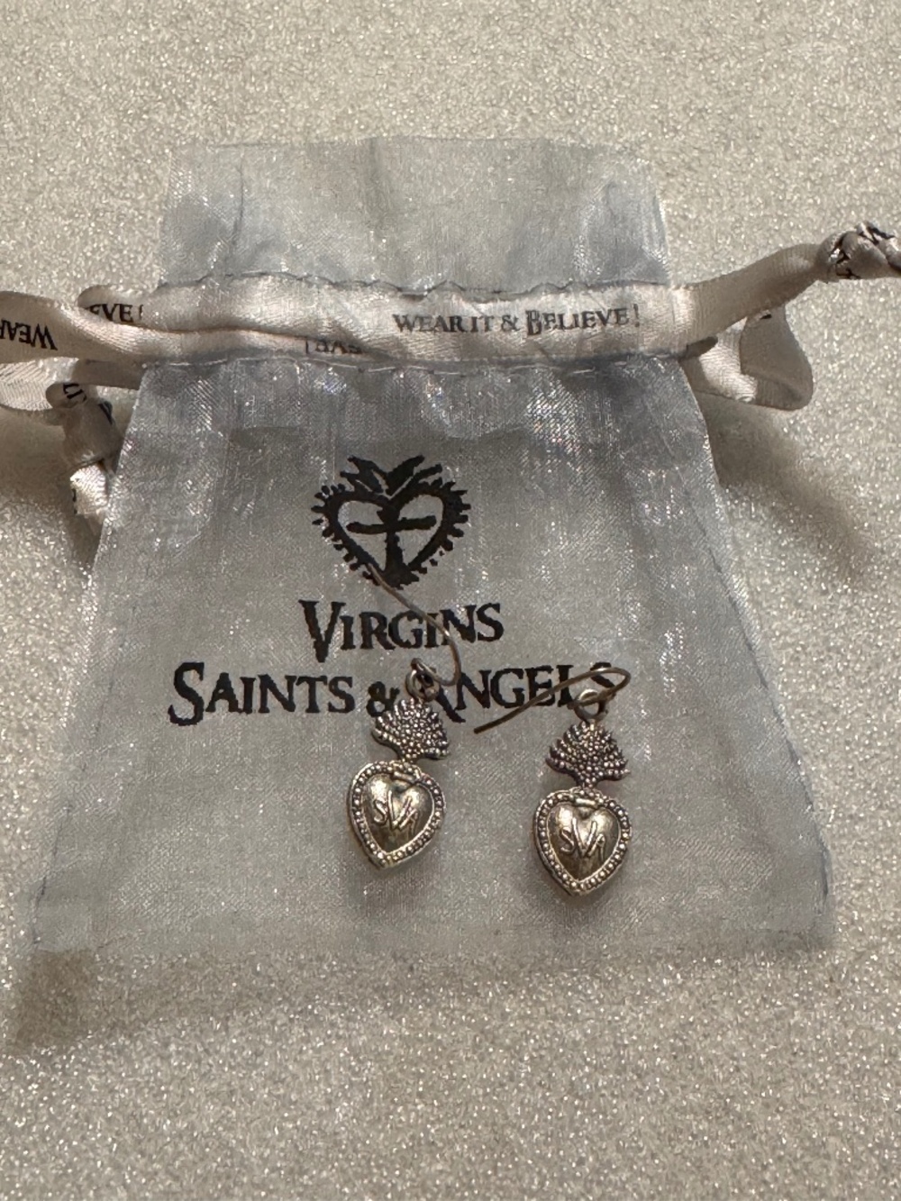 Virgins Saints & Angels - VSA - Flaming Heart Monogram Charm Earrings in Silver